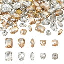 Beadthoven 縫い付け ラインストーン 台座付き 約100個/箱 5形状 クリスタル ガラスラインストーン 爪付き台座 ダイヤカット ラインストーンチャ...