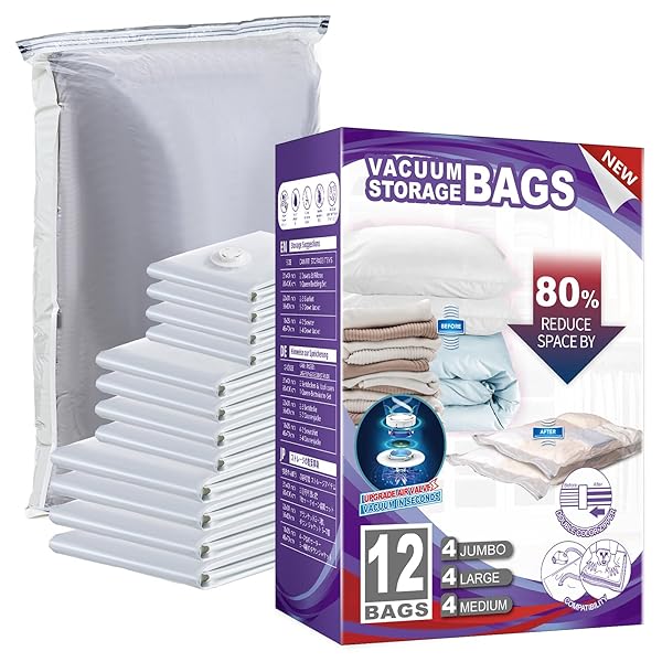 TAILI 布団圧縮袋 真空圧縮袋 衣類 あっしゅく袋 ふとん 掃除機対応 防塵防湿 カビ ダニ対策 羽毛布団 毛布 ぬいぐるみ収納 家庭用 引越し 旅行 出張 衣替え 特大/大/中サイズ 12枚セット グレー