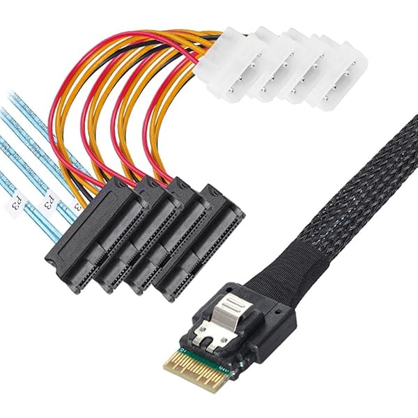 Xiwai スリムライン SAS 4.0 SFF-8654 4i 38ピンホストから4 SAS 29ピン SFF-8654 - SFF-8482ターゲットハードディスクファンアウトRAIDケーブル。