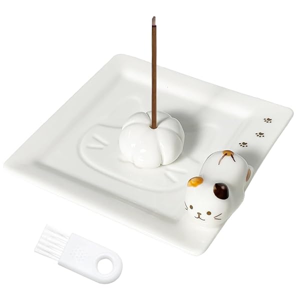Umora お香立て 線香立て 猫 皿 かわいい アロマ インテリア 猫香炉 お香 線香炉 リラックス 立体猫 癒..