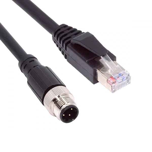 CY M12 タイプD Dコード 4ピンオス - RJ45 Cat5eオス ケーブル LAN イーサネットネットワーク 産業用途 IP67パッチコード (100cm), UT-021-1.0M-HX