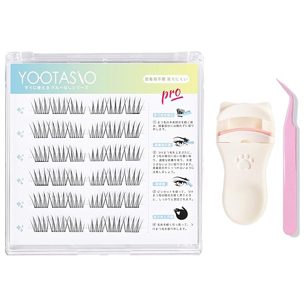 YOOTASIO 1秒まつエク 接着剤不要 つけまつげ 部分つけまつげ 落ちにくい高い粘着力 束感 人気 初心者 丈夫な 軽量 快適 旅行と日常使い (36束細黒軸+まつげカーラー＋ピンセット)