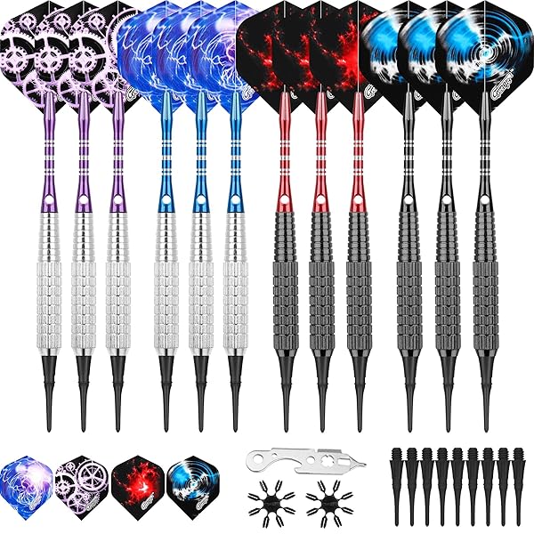 CyeeLife 12本入り 15g ソフトチップダーツセッ+アルミシャフト+余分なティップ+多機能ツール,入門級家..