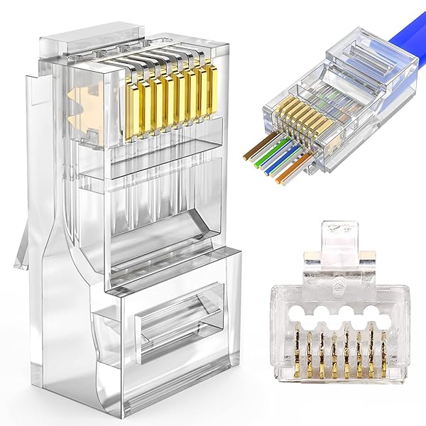 AOWIZ RJ45 Cat6 Cat6a パススルーコネクタ 23AWG イーサネットケーブルエンド ソリッドワイヤー&標準UTPケーブル用 50本パック