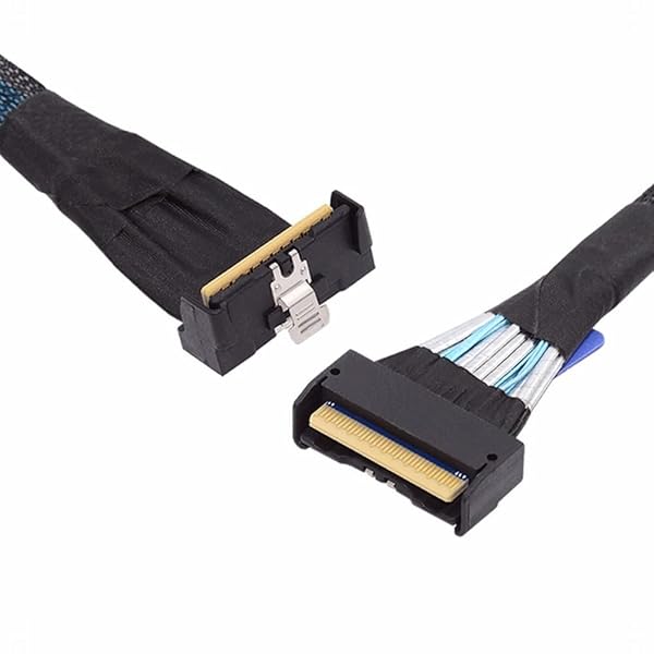 CY Cable PCI-E 5.0 Mini Cool Edge IO MCIO 角度付き PCI-E 8i 74ピン オス - MCIO 74ピン オス 延長ケーブル 35cm
