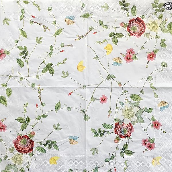 Zelten 結婚式・ディナー・ティーパーティー用カラーペーパーナプキン 20枚入り シャビーシックデザイン DIYデコパージュ用, 蝶と花 I