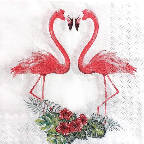 Zelten 結婚式・ディナー・ティーパーティー用カラーペーパーナプキン 20枚入り シャビーシックデザイン, フラミンゴと花