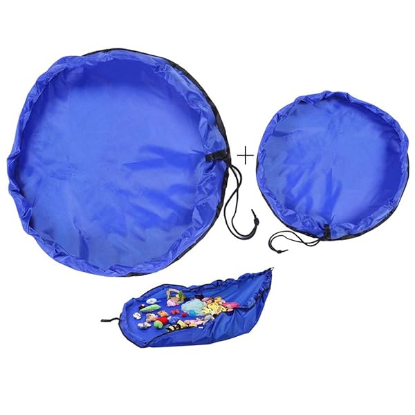 Hymyily おもちゃ収納袋 2点セット(大+小) 子どもプレイマット 子供たちはマット 玩具 積み木 片付け 折り畳み式 お出かけに便利 多用途 お片付け簡単 超大防水 (ブルー 大+小)