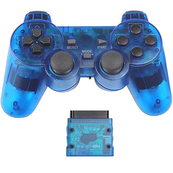 Fancyan PS2 用 ワイヤレスコントローラー DUAL SHOCK2 ゲームパット 互換対応 日本語説明書 (透明ブルー)