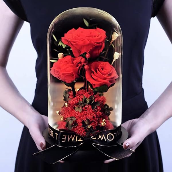 プリザーブドフラワー プレゼント 永遠の花 結婚記念日 妻 バラ ギフト ガラスポット ケース入り ぶりざーどフラワー 薔薇 フラワーライト ドライフラワー ア...