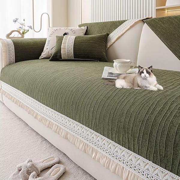 YKFN ソファーパッド 2人掛け 肘付き ソファカバー ソファーカバー かけるだけ ソファー 座布団 ソファーシート ソファーマット マルチカバー ソファー 北欧 おしゃれ 長座布団 犬猫対策 肘なし シェニール ずれない ベッドカバー 替えソファ