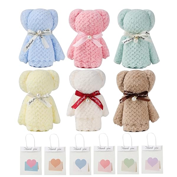 Alutaio タオル6個セット ハンカチ プチギフト ハンドタオル プレゼント個包装 かわいい パールくまさん ベアー ギフト 景品 退職 退院 引っ越しの挨...