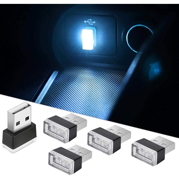5ピースアイスブルーUSB雰囲気ライト、車 usb ライト、プラグイン5Vミニusbライト、ミニインテリアアンビエント照明キット、ラップトップ、USBソケット、ナイトライト、追加のUSBプラグ装飾に適しています