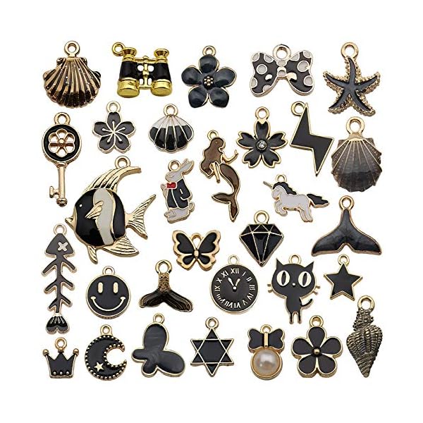 Bethany Home チャーム 31個入り 合金ペンダント エナメルペンダント 可愛い ブラック チャームパーツ ルーズスペーサー チャームペンダント アク...
