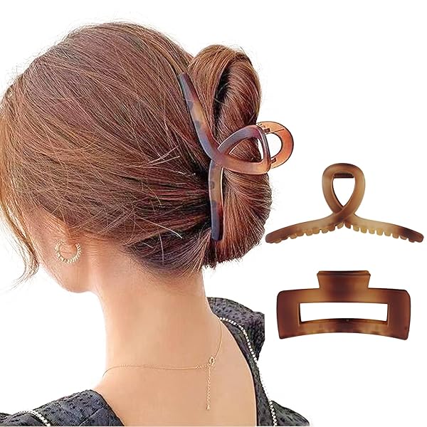 Sitengle バンスクリップ ヘアクリップ 大きめ 2点セット シンプル マット表面 ヘアアクセサリー 髪留め 髪飾り ヘアアレンジ (琥珀色)
