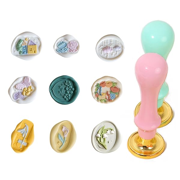 MAEXUS シーリングスタンプ ヘッド セット 9個鈴蘭蝶交響曲 真鍮製 シーリングヘッド 2点 ハンドル シ..