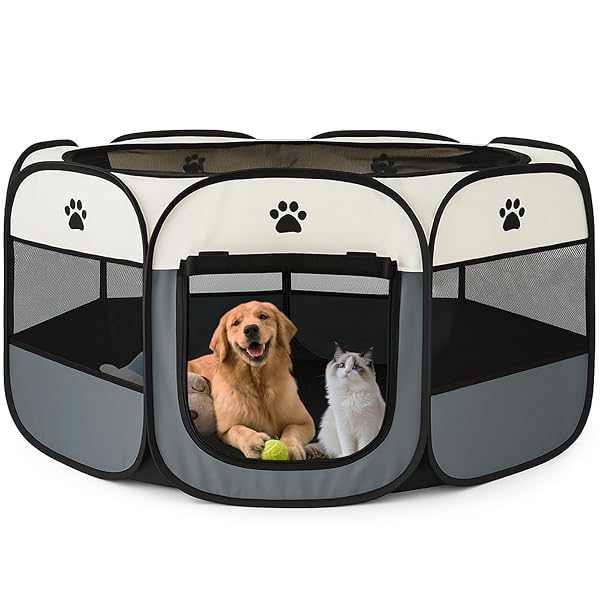 さえだ ペットサークル 折畳み 犬 サークル 室内 114cm*114*58cm 猫 サークル 大型 八角形 ドッグハウス ペットサークル 屋根付き アウトドア 防災 猫 犬 ケージ 犬 サークル 折り畳み 室内 屋外 キャンプ メッシュサークル 頑