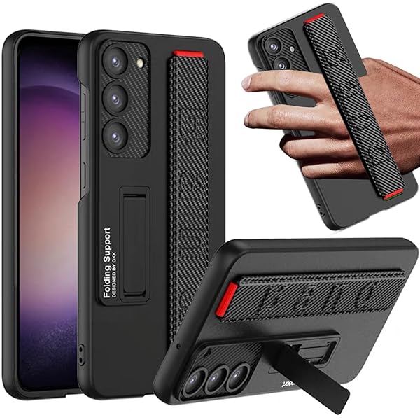 【NINKI】 適応 Galaxy S24 5G用 カバー ケース 格納式リストバンド PC+弾力ナイロンレザー カメラ保護 スクラッチ保護 ワイヤレス充電対応 Galaxy S24 5Gケース ギャラクシー S24 スマホバンパー （カーボン）