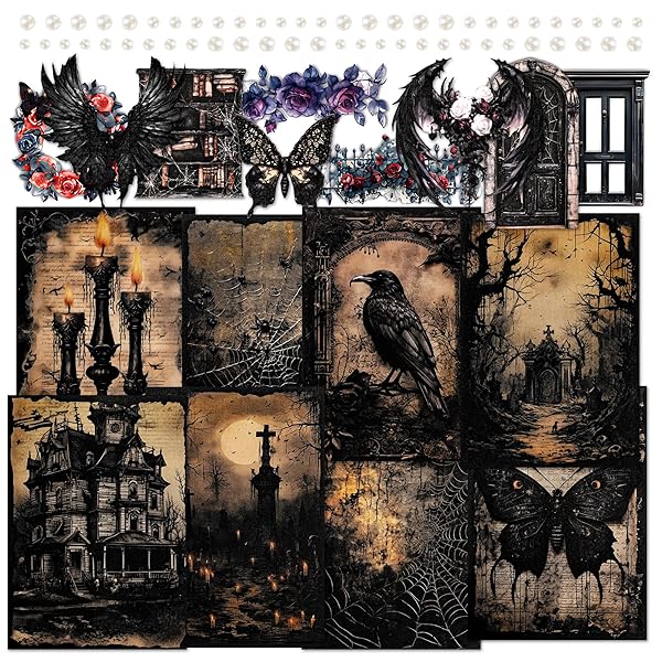 ゴシック スクラップブック ペーパー ダーク アカデミア ステッカー ヴィンテージ ジャンク ジャーナル..