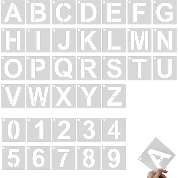 YFFSFDC ステンシルシート 角文字レター アルファベット数字製図看板の作成 描画テンプレート7.5*7.5cm大文字A-Zと0-9 DIY絵画塗装道具繰り返し利用耐久性 （36枚セット）