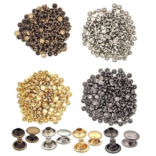 Hymyily 400組 (4色ブレンド) リベット ジーンズ デニム バネホック クラフト ボタン 底鋲 打ち具セット カシメセット 革穴あけ ポンチ DIY 手芸 布革細工 洋服、靴、バッグ、ベルト、ジーンズ アクセサリー 修理用 装飾用具 丸形