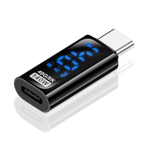 Poyiccot USB C 延長アダプタ140W、USB-C to USB C 出力スクリーン表示 変換アダプタ、40Gbps USB Cアダプタ高速データ転送、LED出力スクリーン表示 Type-C コネクタ、 携帯電話/ラップトップ/Type-