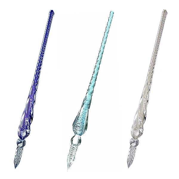 TSUCIA 3本組 ねじり ガラスペン サインペン 万年筆 ペン 手紙 便箋 イラスト 透明 文房具 ボックス付..