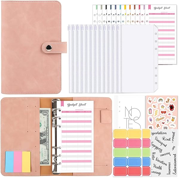 Sitengle A6 バインダー 6穴 予算バインダー PUレザー ポケット12個付き ラベル付き便利セット お金管..
