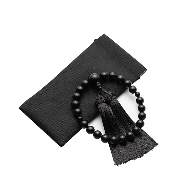 繁樓藝雕 数珠 男性用 念珠 数珠袋付き 縞黒檀 艶あり 22玉 正絹頭付房 (房色：褐色) 全ての宗派に使用..