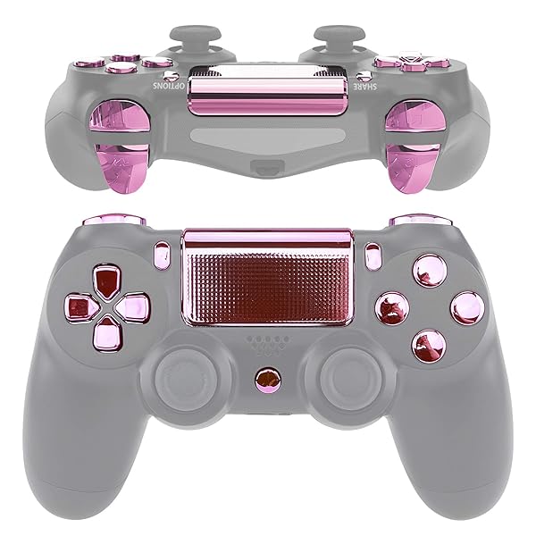 eXtremeRate プレステ4コントローラーに対応用D-pad R1 L1 R2 L2トリガータッチパッドアクションホームシェアオプションボタン、ps4 Slim Pro CUH-ZCT2コントローラーに対応用フルセットボタン【クロームピンク】
