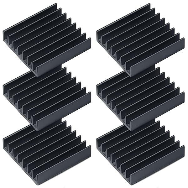 Akineko ヒートシンク 黒アルマイト処理 6個セット 熱伝導両面テープ付き 22.5×22.5×5mm