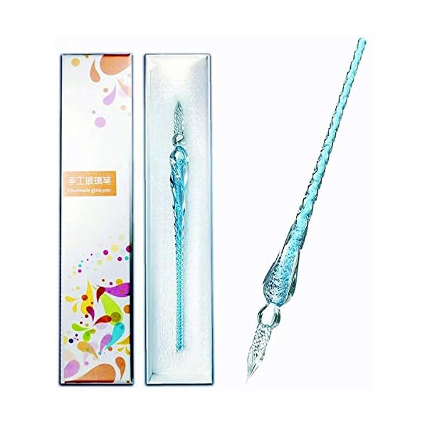TSUCIA ねじり ガラスペン サインペン 万年筆 ペン 手紙 便箋 イラスト 透明 文房具 ボックス付き (ス..