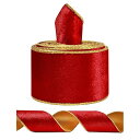 SIMISI RIBBONクリスマス レッド ベルベットリボン ワイヤー入り クリスマスツリー デコレーション リース リボン作り用 (2-1/2インチ 5ヤード), クリスマスレッド。