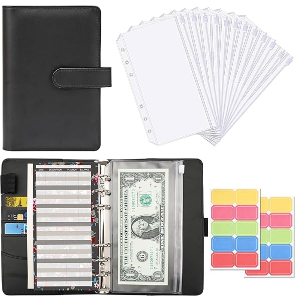 Sitengle A6 バインダー 6穴 予算バインダー PUレザー ポケット12個付き ラベル付き便利セット 家計管..
