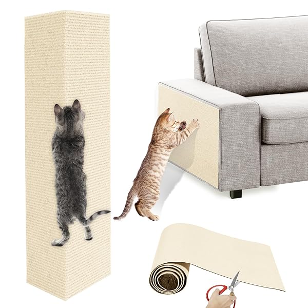 Pawaboo 猫 爪研ぎ 猫 爪研ぎ防止シート 猫用爪とぎマット つめとぎ 爪研ぎ 40×300cm 猫 つめとぎポールリペア キャットタワーリペア カーペット 自由にカットできる 壁に貼る 幅40cm ソファー保護 床保護 壁保護 剥がせる ロー