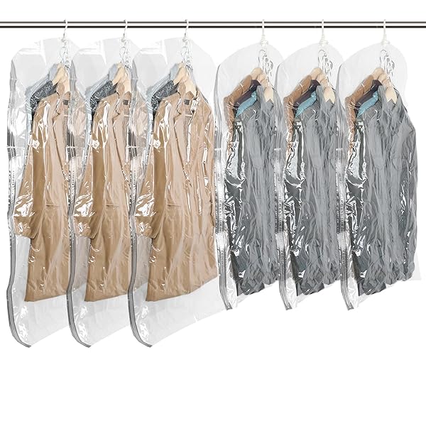 TAILI 圧縮袋 吊るせる 衣類圧縮袋 6枚入 吊り下げ 洋服収納 真空バッグ 着物収納 コート ジャケット スーツ用 大容量 360度回転 掃除機対応 省スペース 引越し 衣替え 旅行用 取り付け簡単 繰り返し利用可能 135×70cm 105×