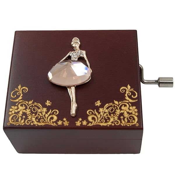 オルゴール 18 notes ミニサイズ 手回しボックス型 (バレリーナ、 曲:ファー elise)