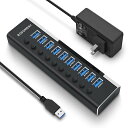 USB3.0ハブ 電源付き ROSONWAY 10ポート USBハブ アルミ製で アップ 5Gbps高速転送 セルフパワー USB拡張 独立スイッチ付 12V/3A ACアダプタ付き(RSH-A10)