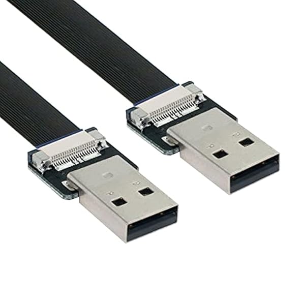 NFHK USB 2.0 Type-A オスからタイプAオス データフラットスリムFPCケーブル FPV & ディスク & スキャナー & プリンター用 20cm