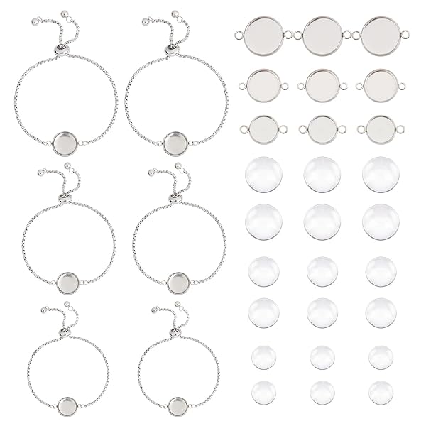 UNICRAFTALE 6本 DIYブレスレットキット ブレスレット パーツ スライダーブレスレット 18個ミール皿 24個ガラスカボション ブランクベゼル 3...