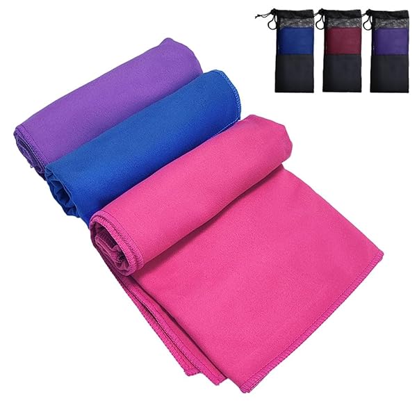 Besince 速乾タオル3枚セット 髪 マイクロファイバータオル 旅行タオル 超吸水 柔らかい スポーツタオル ジムタオル スイミングタオル セイムタオル 防臭 耐久性 速乾 軽量 収納袋付き 防災 コンパクト 90x30cm アウトドア (ブルー