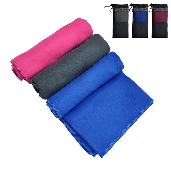 Besince 速乾タオル3枚セット 髪 マイクロファイバータオル 旅行タオル 超吸水 柔らかい スポーツタオル ジムタオル スイミングタオル セイムタオル 防臭 耐久性 速乾 軽量 収納袋付き 防災 コンパクト 90x30cm アウトドア (グレー