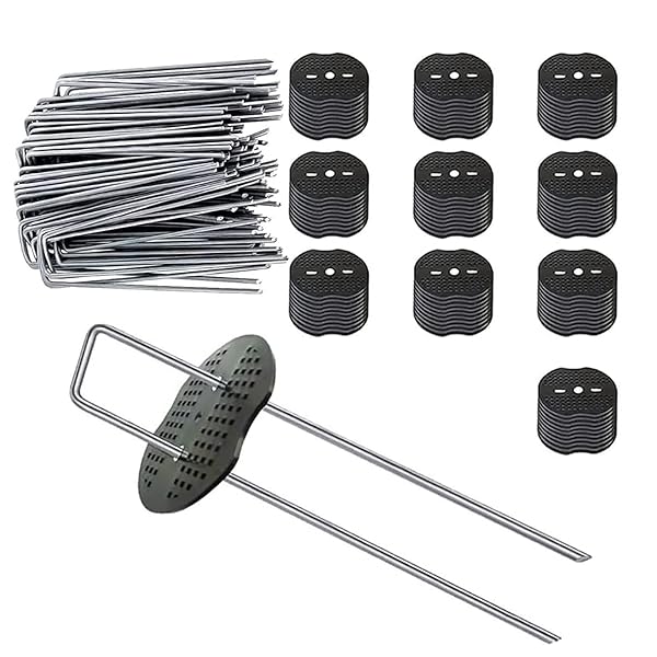 Niesporek Uピン杭 黒丸付 15cm 100セット 防草シート 固定ピン ボウソウシート 固定ピン 人工芝 おさえピン 耐久U字型押さえピン マル..