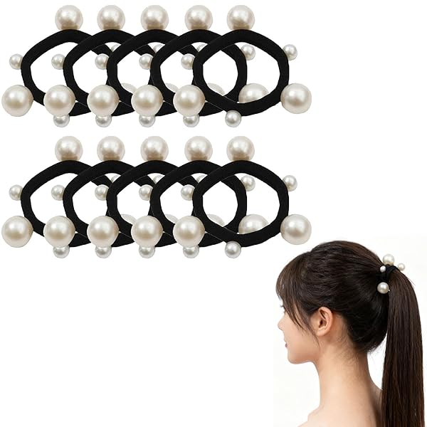 サムコス ヘアアクセサリー 真珠 かわいい シンプル おしゃれ ヘアアレンジ ヘアゴム パール 真珠 髪飾り 女の子 入学式 結婚式 記念撮影 パーティー (真珠シュシュ10点セット)