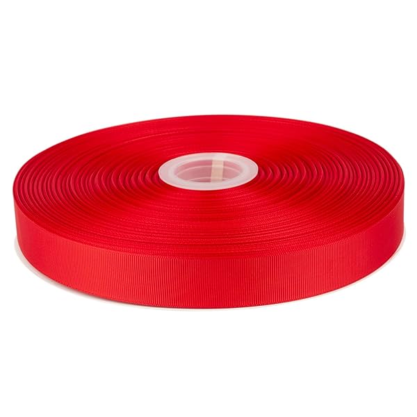 【Tekdeere】幅 25mmソリッドレッドグログランリボン、ギフトラッピング、裁縫、ヘアアクセサリー、結婚式の装飾に最適 - 91メートル/巻