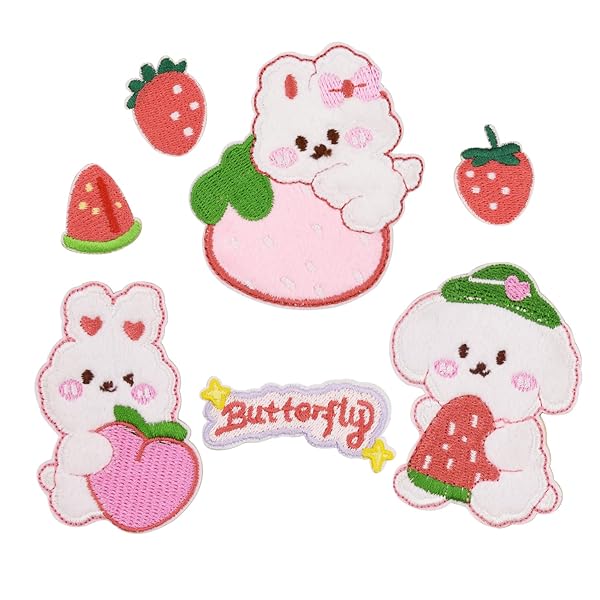 ワッペン ノンアイロン 貼るだけ 刺繍シール MUNCVY アップリケ DIY服 フルーツパーティー 動物 ワンちゃん イチゴ モチーフ 装飾 男の子 女の子 保育園 幼稚園 パッチ 補修 7枚セット 衣類 浴衣 手袋 手帳 飾り