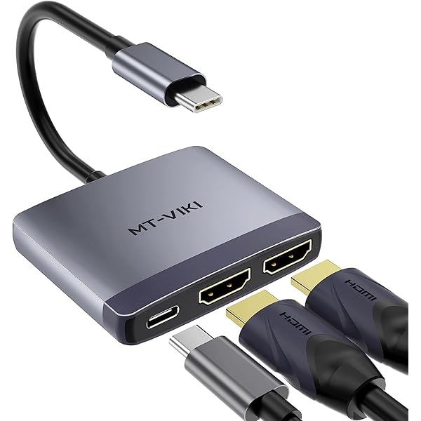 MT-VIKI USB C - デュアルHDMIアダプタ 4K @60hz、65W PD充電 3 in 1 USB Cスプリッタ、MacBook Pro Air 2020/2019/2018、LenovoYoga 920/Thinkpad T480、