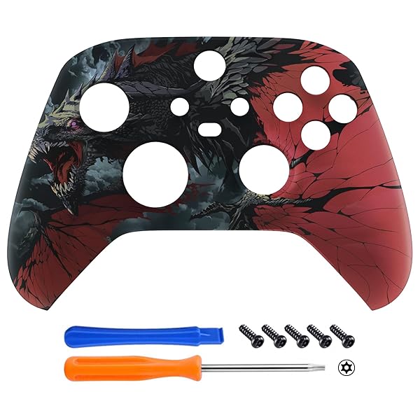 eXtremeRateのXbox Series X/S対応用カスタムフロントハウジングシェル、アニマル柄デザインXbox Series X/S対応とXbox Coreに対応用ソフトタッチカバーフェースプレート、コントローラーは含まれていません【ドラゴ