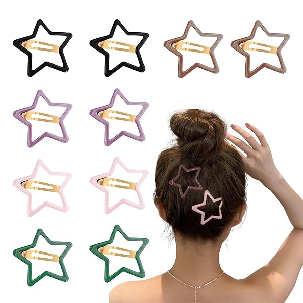 ヘアクリップ 星 10個入り 星型 ヘアピン かわいい 大きめ スター パッチンピン 前髪 髪飾り髪留め カラフル メタル ヘアアクセサリー y2k ジュエリー (5色)