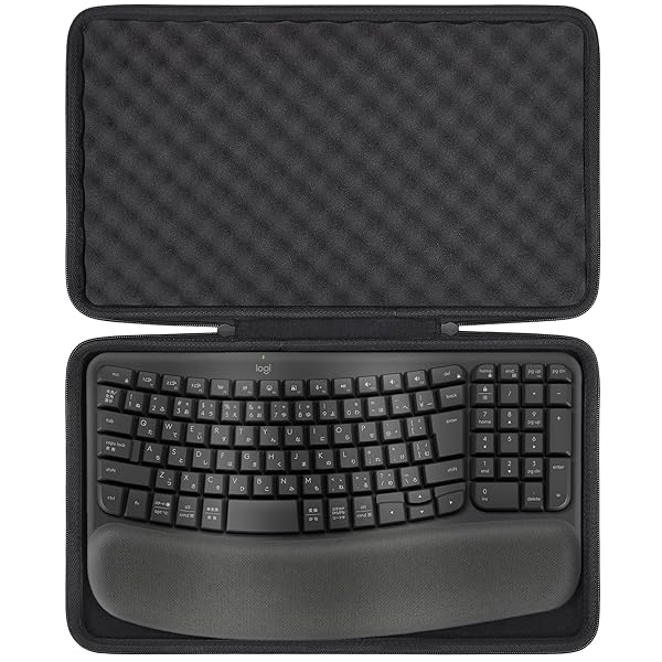 【co2CREA 専用収納ケース】互換品 Logicool ロジクール WAVE KEYS K820 エルゴノミックキーボード 日本語配列 ロジクール ワイヤレスマウス トラックボール 無線 M575に対応、ブラック(ケースのみ)